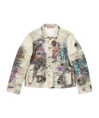 Acne Studios Paint-splattered Denim Jacket In Neutral