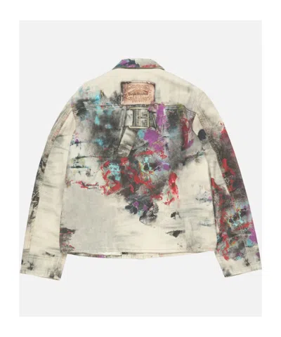 Acne Studios Paint-splattered Denim Jacket In Neutral