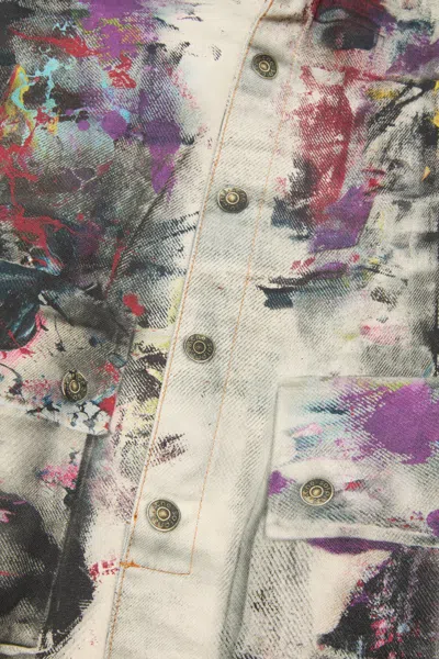 Acne Studios Paint-splattered Denim Jacket In Neutral