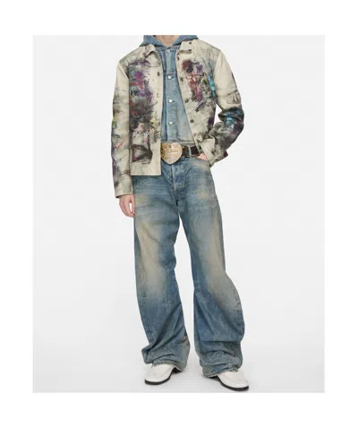 Acne Studios Paint-splattered Denim Jacket In Neutral