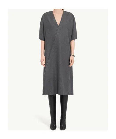Mm6 Maison Margiela V-neckline Midi Dress Asymmetric Seam In Black