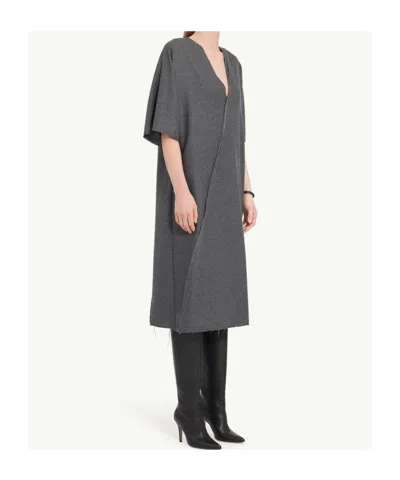 Mm6 Maison Margiela V-neckline Midi Dress Asymmetric Seam In Black