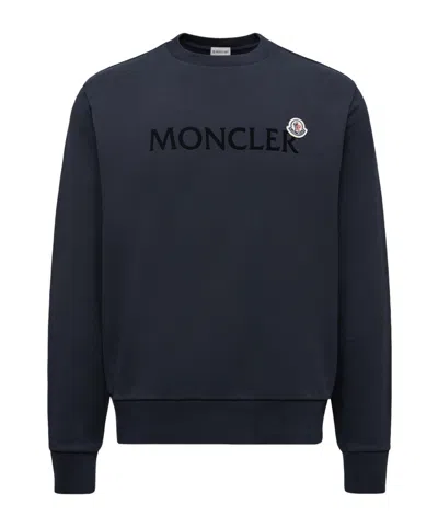 Moncler Logo Patch Crewneck Sweatshirt In Blue