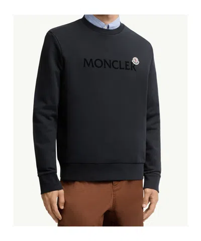 Moncler Logo Patch Crewneck Sweatshirt In Blue