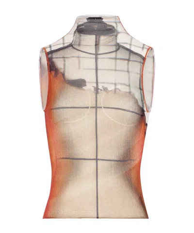 Jean Paul Gaultier Printed Tulle The Fire Tank Top