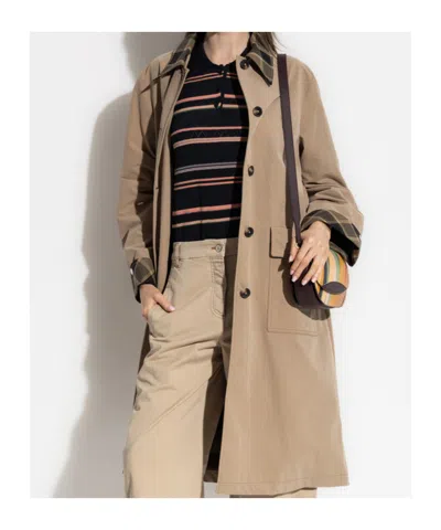 Ps By Paul Smith Lapel Long Sleeve Coat In Brown