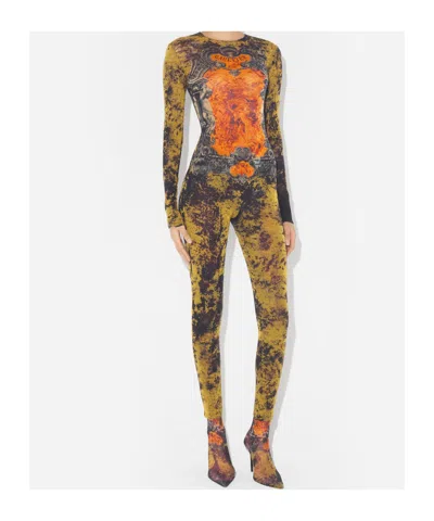 Jean Paul Gaultier Graphic Print Full-length Dress With Long Sleeves In Black