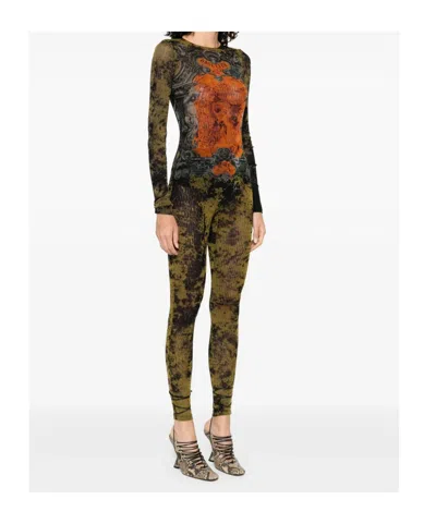 Jean Paul Gaultier Graphic Print Full-length Dress With Long Sleeves In Black