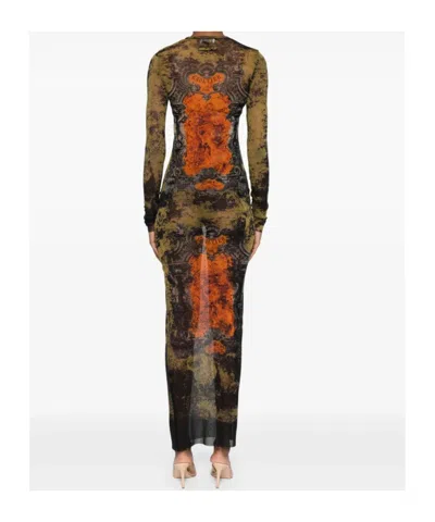 Jean Paul Gaultier Mesh Long Dress Printed 'médaillon'