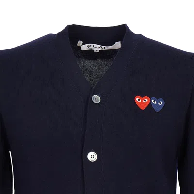 Comme Des Garçons Play Dual Signature Logo Patch Wool Cardigan In Blue