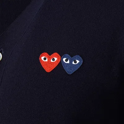 Comme Des Garçons Play Dual Signature Logo Patch Wool Cardigan In Blue