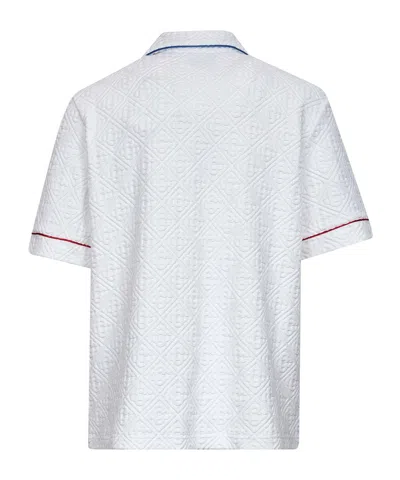 Casablanca Short Sleeved Shirt In Jacquard Cotton Blend Terry Cloth With White Monogram Men In Blue