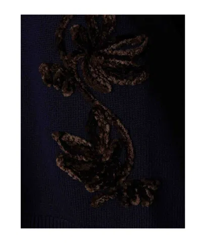 Jil Sander Wool Sweater With Floral Pattern In Blue