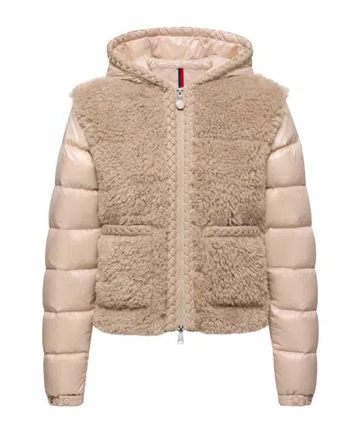 Moncler Doudoune À Capuche En Teddy Plantay In Neutral