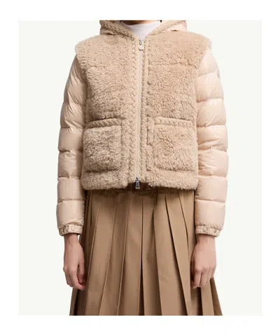 Moncler Doudoune À Capuche En Teddy Plantay In Neutral