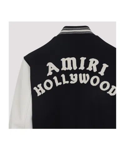 Amiri Mens Hollywood Embroidered-text Wool-leather Blend Bomber Jacket Black Xl In Black