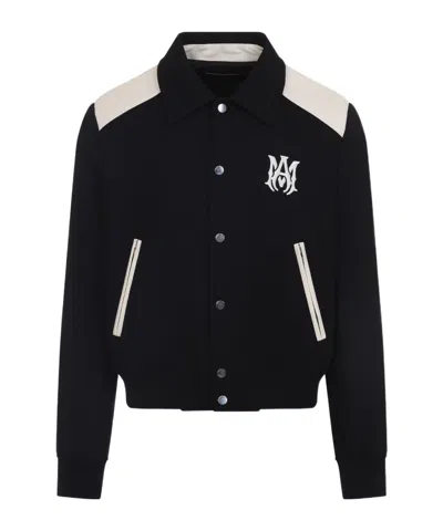 Amiri Tailored Wool And Leather Jacket With Zippered Pockets In Black