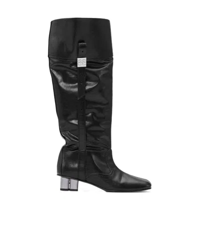 Ganni Butterfly Buckle Knee-high Slouchy Boots In Black