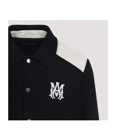 Amiri Tailored Wool And Leather Jacket With Zippered Pockets In Black