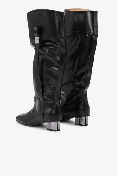 Ganni Butterfly Buckle Knee-high Slouchy Boots In Black
