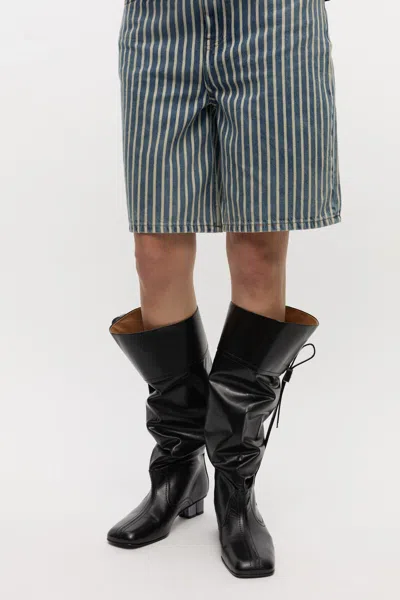 Ganni Butterfly Buckle Knee-high Slouchy Boots In Black