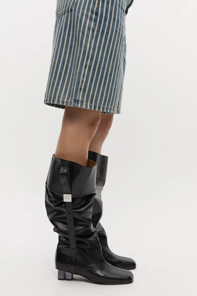 Ganni Butterfly Buckle Knee-high Slouchy Boots In Black