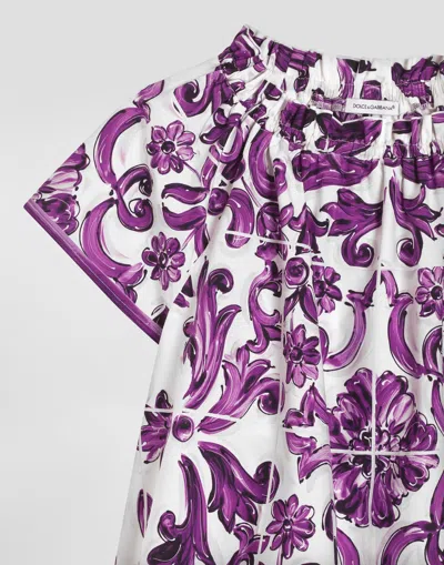 Dolce & Gabbana Graphic-print Cotton Dress In Purple
