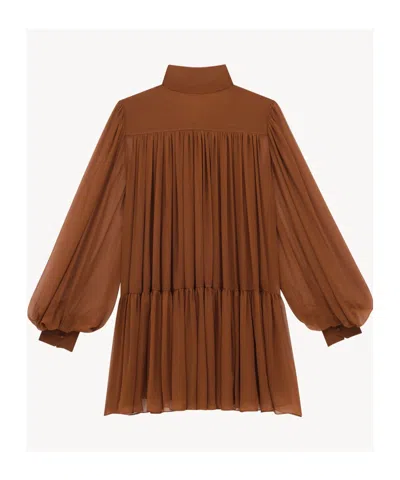 Saint Laurent Lavallière Dress In Silk Crepe Muslin In Brown