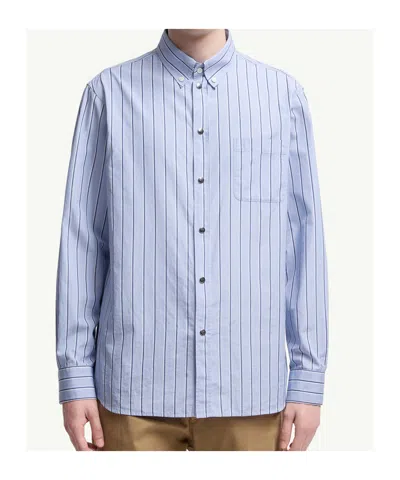 Moncler Striped Cotton Popline Shirt In Blue