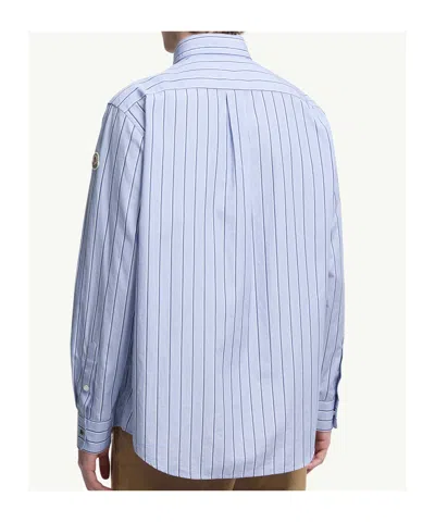 Moncler Striped Cotton Popline Shirt In Blue