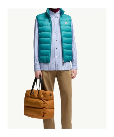 Moncler Striped Cotton Popline Shirt In Blue