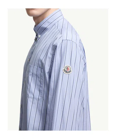 Moncler Striped Cotton Popline Shirt In Blue