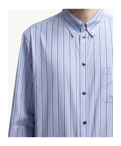 Moncler Striped Cotton Popline Shirt In Blue