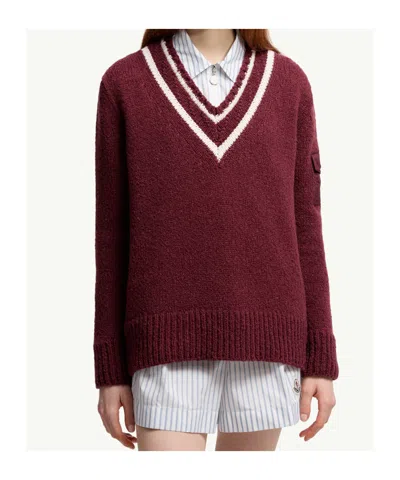 Moncler Burgundy Padded V-neck Sweater