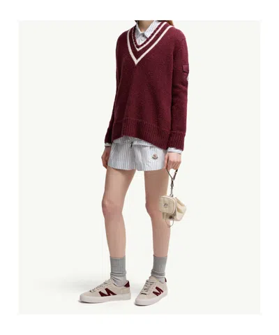 Moncler Burgundy Padded V-neck Sweater