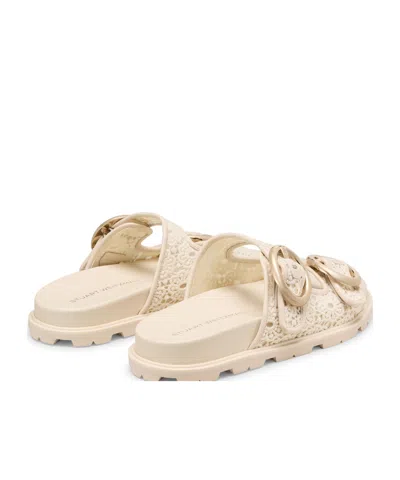 Stuart Weitzman Benni Lace Double-buckle Slide Sandals In Neutral