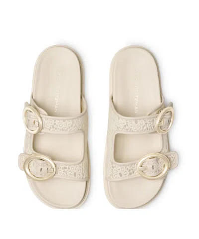 Stuart Weitzman Benni Lace Double-buckle Slide Sandals In Neutral