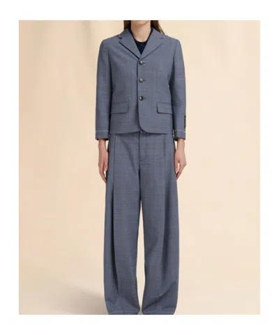 Marni Blue Wool Cropped Jacket With Prince Of Wales Check In Blue