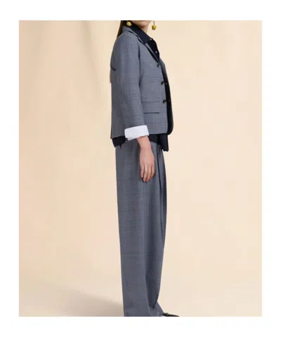 Marni Blue Wool Cropped Jacket With Prince Of Wales Check In Blue