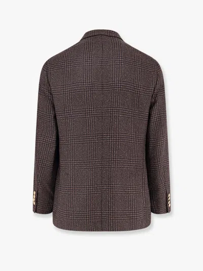 Brunello Cucinelli Wool Blend Blazer With Prince Of Wales Pattern In Brown
