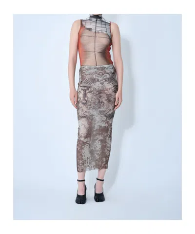 Jean Paul Gaultier Médaillon Mesh Skirt In Brown