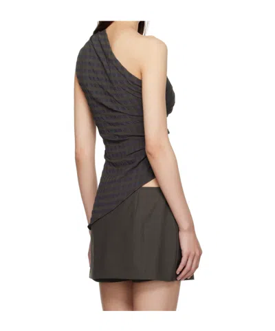 Paloma Wool Win Asymmetric Gingham Seersucker One-shoulder Top In Brown