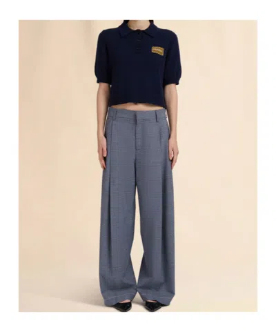 Marni Checked Wide-leg Trousers With Front Pleats And Concealed Zip In Blue
