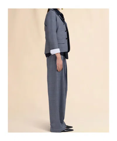 Marni Checked Wide-leg Trousers With Front Pleats And Concealed Zip In Blue