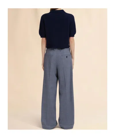 Marni Checked Wide-leg Trousers With Front Pleats And Concealed Zip In Blue