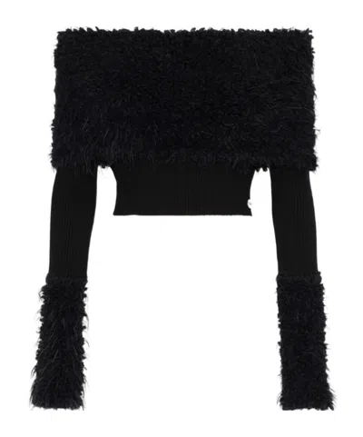 Jean Paul Gaultier Knitwear With Off-the-shoulder Design And Faux Fur Trim In Black