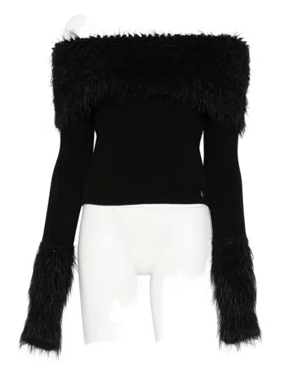 Jean Paul Gaultier Knitwear With Off-the-shoulder Design And Faux Fur Trim In Black