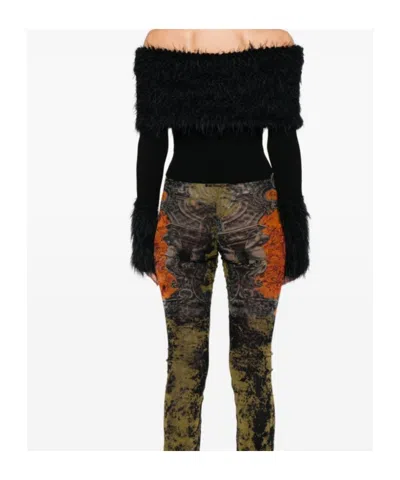 Jean Paul Gaultier Knitwear With Off-the-shoulder Design And Faux Fur Trim In Black