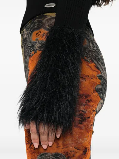 Jean Paul Gaultier Knitwear With Off-the-shoulder Design And Faux Fur Trim In Black