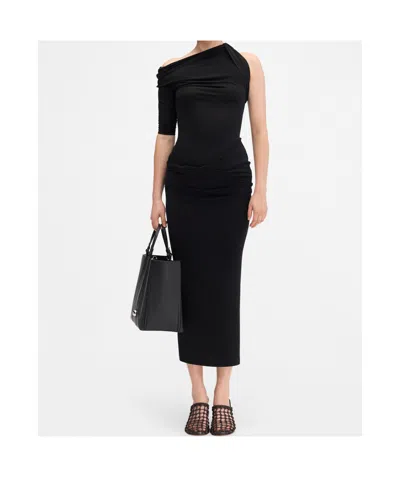 Jacquemus Short-sleeved Black Viscose Midi Dress In Black